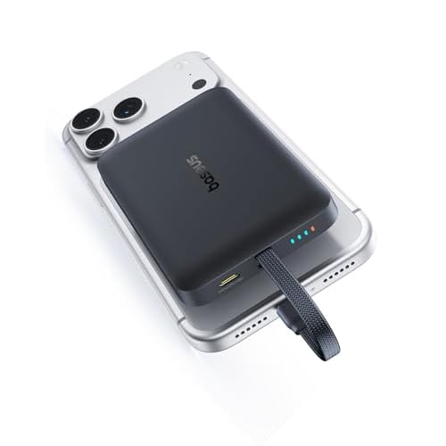Baseus Magsafe Power Bank, 10,000mAh 30W Magnetic Portable Charger, Fast Charging Wireless Battery Pack with Built-in Braided USB-C Cable for iPhone 17 Pro Max/Air/16/15/14/13, AirPods, iPad