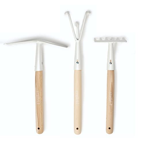 LIVLIG Herramientas Jardinería - Juego de Herramientas de Jardinería, Garra, rastrillo, azada con Horquilla, Acero y Madera de Abedul, Kit Jardinería Regalo para Mujeres