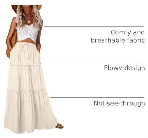 Image of Lepunuo Womens Casual Boho High Waisted Flowy Maxi Skirts Tiered Floral Long Skirts with Pockets for Summer Beach Vacation