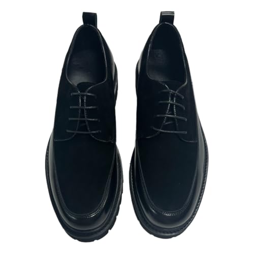 Men's Business Casual Oxford Shoes, Leather and Suede Upper, Chunky Platform Sole, Black4