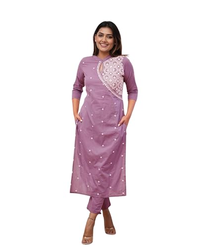Image of FABNEX Kurta Set for Women | Women Kurta Pant Set |Cotton Blend Embroidered Regular Women Kurti Set (K-34-38)