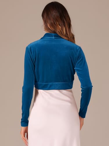Image of Allegra K Women's Long Sleeve Velvet Shrug Cocktail Party Open Front Cropped Bolero Cardigan Top