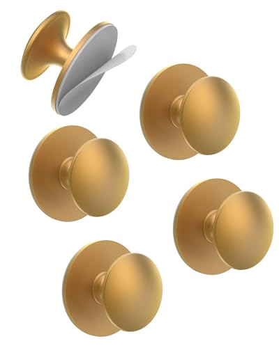 MeBantoo 5 Pack Gold Self-Adhesive Cabinet Knobs, Self-Stick Hardware Kitchen Cabinet Handles, No-Punch Peel and Stick Drawer Knobs for Refrigerators, Dressers, Windows, Closets