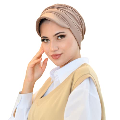 SUFIRIT Beanie Hat Caramel-Turbans for Women-Hijab Undercap-Hijab Underscarf-Hijab Cap-Instant Hijab-Sleep Bonnet-Hair Bonnet-Hijab Scarfs for Women-African Head Wraps for Women Muslim