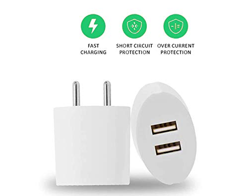 Image of Dual Port Charger for Vivo Y21T / Y 21 T Charger Original Adapter Like Wall Charger | Mobile Charger | Fast Charger | Android USB Charger With 1 Meter USB Type C Charging Data Cable (3.4 Amp, 2-Port, TOC1, White)