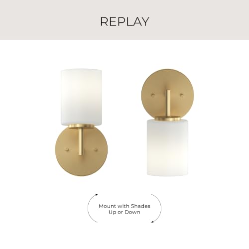 Image of Progress Lighting Replay 5.125 Inch 1-Light Vanity Light, Transitional, Brushed Gold with Etched Glass Shades, (9.75 inch H x 5.125 inch W x 5.875 inch D), P2131-191