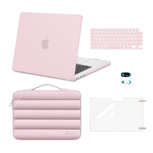 Image of MOSISO Compatible with MacBook Air 15 inch Case M5 2026 M4 M3 M2 2025-2023 | A3448 A3241 A3114 A2941, Protective Hard Shell Case&Puffy Sleeve Bag&Keyboard Skin&Webcam Cover&Screen Film, Baby Pink