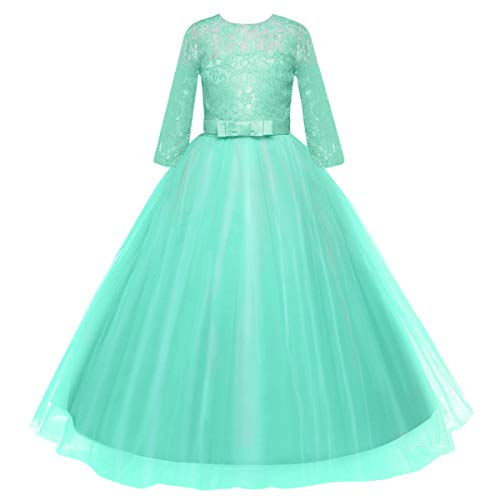 Image of Girls Flower Vintage Floral Lace 3 /4 Sleeves Floor Length Dress Wedding Party Evening Formal Pegeant Dance Gown