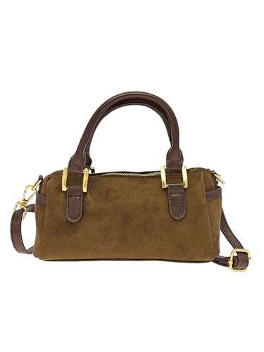 Women's Top Handle Handbags Retro Suede Y2k Bowling Bag Mini Crossbody Bag With Strap