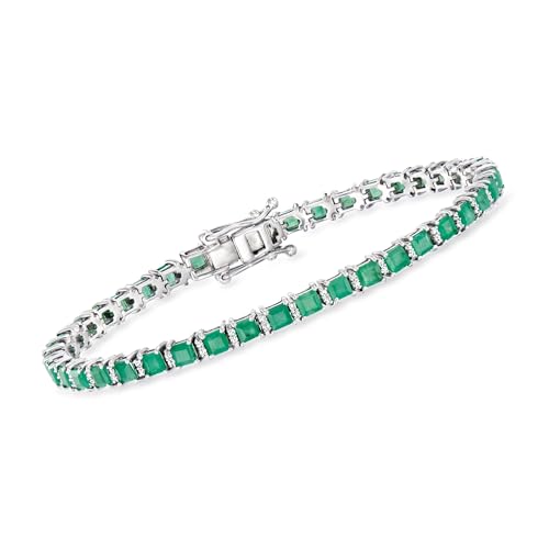 Ross-Simons 5.00 ct. t.w. Emerald and .30 ct. t.w. Diamond Tennis Bracelet in Sterling Silver