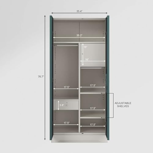 Image of Interio by Godrej Almirah Slimline 2-Door Steel Almirah, Cupboard for Clothes (Textured Sea Pine), 1-Year Warranty, 4 Shelves, 1 Drawer, 1 Locker, Star Design Mirror
