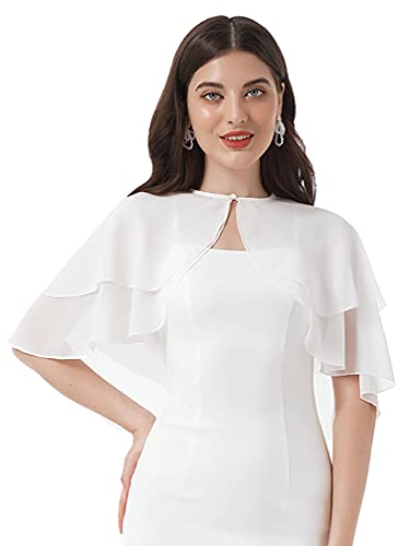 TiaoBug Damen Chiffon Stola Schal Poncho Vorne Kurz Hintern Lang Umhang Cape asymmetrisches Oberteil über festliche Kleider Brautkleid Accessoire Weiß K Einheitsgröße
