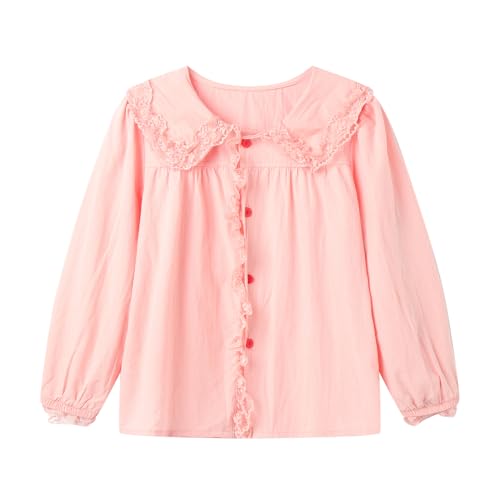 Image of Mud Kingdom Little Girls Lace Shirt Button Down Blouse Peter Pan Collar Long Sleeve Casual