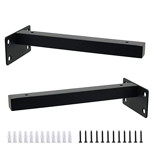 2個 棚受け 隠し、棚受け ブラケット T字型 アイアン 棚支え、最大耐荷重50kg、DIY収納棚/展示棚、ビス付 取付簡単、壁掛け 棚受け 金具 、黒、 白 (350mm(14Inch),Black)