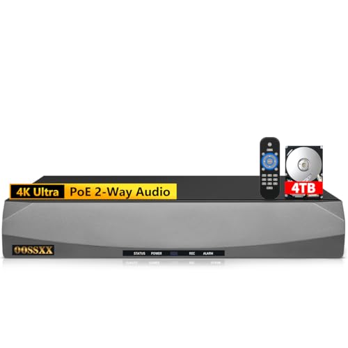 OOSSXX 8.0/4K Megapixel 16-Channel POE NVR Network Video Recorder, Supports up to 16 x 8MP/4K IP Cameras, Max to 8TB Hard Drive (4TB HDD Included)