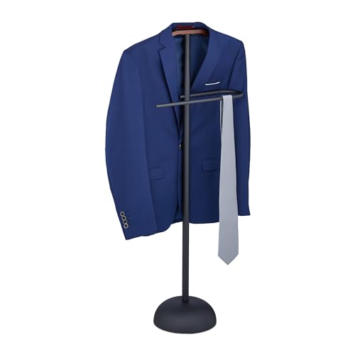 Relaxdays Servomuto da Camera, Appendiabiti da Terra per Giacca e Pantalone 110x45x24 cm in MDF e Acciaio, Nero Marrone