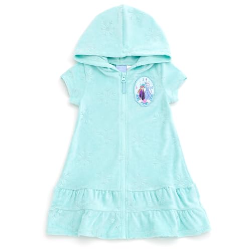 Disney Frozen Little Girls Loop Terry Cloth Hooded Zip Up Swim Cover Up Mint Green 5-6