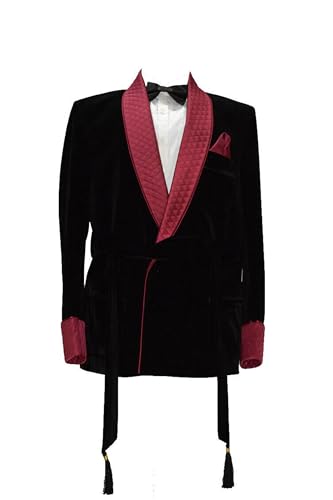 Smoking Jacket, Men Double Breasted Luxury Velvet Black Cigar Robe & Blazer for Dinner,Party,Wedding,etc