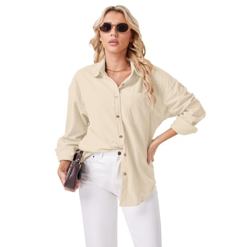 Womens Corduroy Button Down Shirts Dressy Casual Long Sleeve Blouses Oversized Fall Tops Jackets Shackets 20253