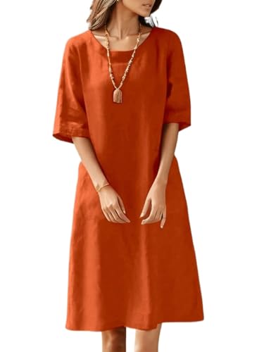 Women's Casual Loose Fit Mid-Length Short Knee-Length Skirt Dress with Pockets Midi Dress