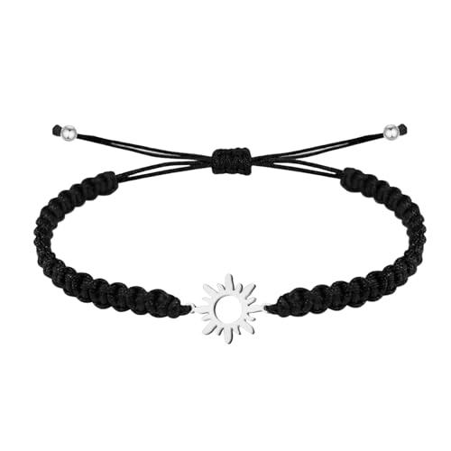 cotigo Pulsera Hilo Destino con Simbolos de acero inoxidable, amuletos de proteccion y suerte, Amuletos contra el mal de ojo - Pulsera Mujer/Pulsera Hombre (SOL NEGRO)