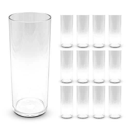 DOJA Barcelona | Tube Long Drink Réutilisable | 30cl | Pack 12 | Gobelet Dur Transparent | 154x63x2mm | Verre Haut Rigide en Polycarbonate | Incassable