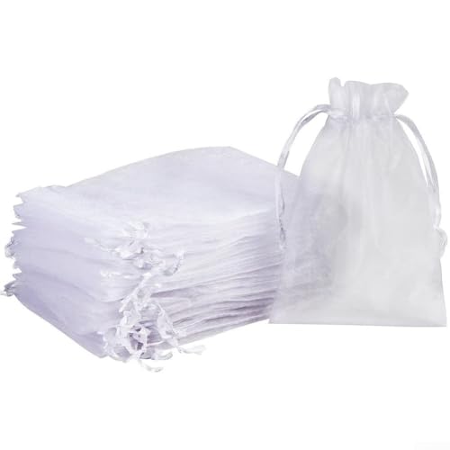 Qualoramall Bolsas de organza, 100 unidades, bolsa de regalo de boda, fiesta, joyas, caramelos, bolsa transparente con cordón, bolsa de malla para caramelos con cordón de satén (9 x 12 cm)