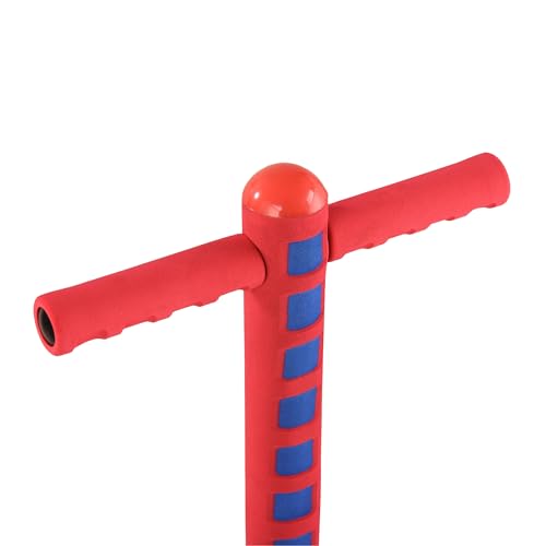 Relaxdays Pogo Stick, Kinder, Springstock bis 35 kg, gepolststert, Sprungstab Outdoor, rutschfest, Edelstahl, blau/rot