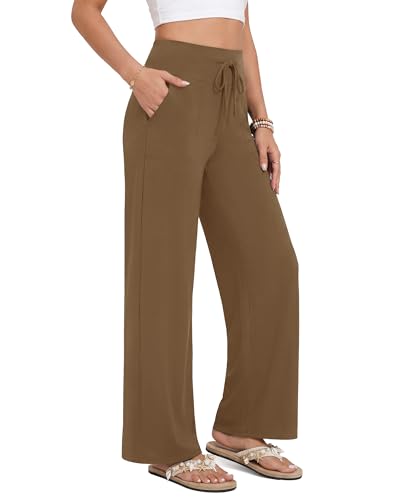 ZOOSIXX Palazzo Pants for Women - Flowy Business Casual Outfits Summer Pajama Pants Wide Leg Trousers Striped Beach Vacation Clothes Outfits Spring Fashion Clothing Vacation