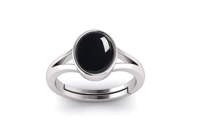 SIDHGEMS10.25 Ratti 9.00 Carat Black Onyx Stone Ashtdhatu Adjustable Ring Certified Sulemani Kaala hakik Gemstone Ashta dhatu Free Size Anguthi untreated for Men and Women Silver matel Ring