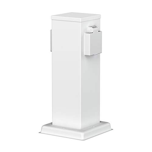 ledscom.de Garden Power Socket Column Polly White for Outdoor, Double, Stainless Steel, Angular, 27cm