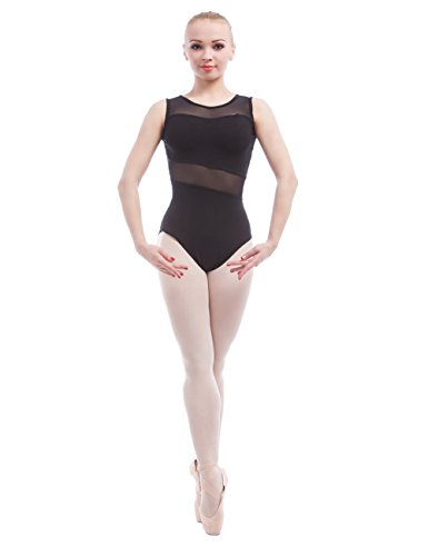 Dance Favourite Ballet Leotards For Women Tank Sleeve Cotton with Mesh Ballet Dancewear Adult Dance Practice Clothes Gymnastics Leotards A1B014 (M)