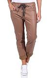 CLEO STYLE Damen Jogginghose im Vintage Look Sweatpants für Freizeit Sport und Fitness 5556 (36-40, Hellbraun)
