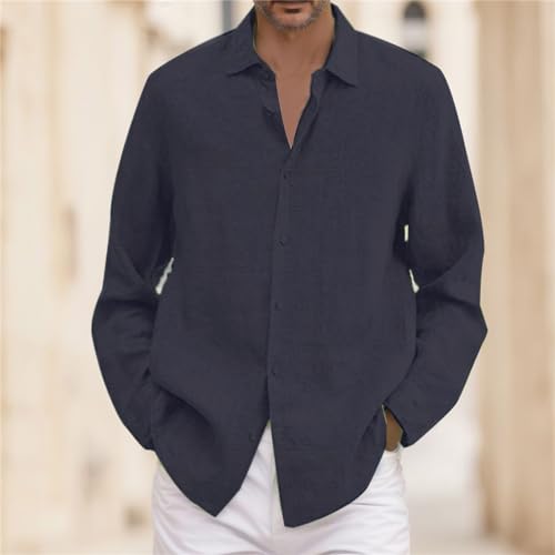 Chemise coton et lin homme grande taille décontractée manches longues - 3