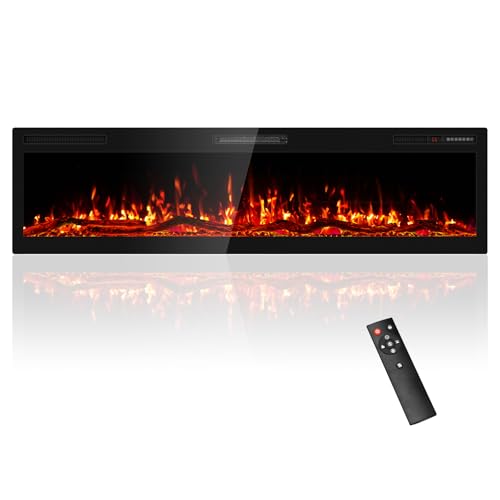 68" Electric Fireplace Recessed Wall Mounted Wide Screen Ultra Narrow Bezel Frame HD Flame Effect Logs Fuel Bed Modern Fire Places with Remote Control 750/1500W