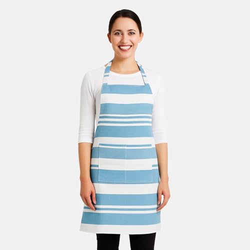 Image of Unisex Cooking Aprons | Waterproof Apron | Striped Design with 2 Front Pockets & Adjustable Neck Strap | Durable, Oil & Stain Resistant | Chef Apron for Cooking
