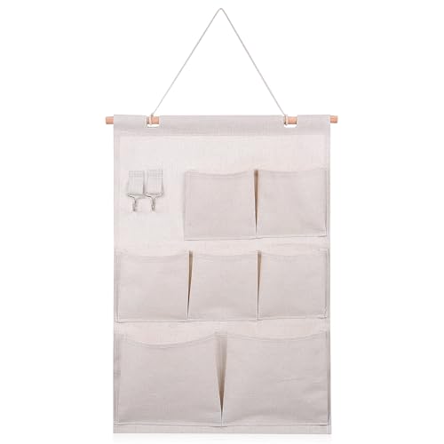 Cabilock 2Pcs Linen/Cotton Fabric Wall Door Cloth Hanging Storage Pockets