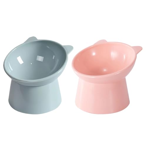 Platos Para Gato, Pet Products FEAWIAI Cuenco para Gatos,2 Pzs Cuenco De Pie Alto para Gatos,Comedero Gato Inclinable Tazón,Juego de Platos Ergonómicos para Gatos para Gato,Gatito,Cachorro,...