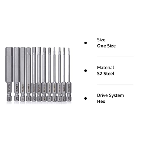 Rexbeti 12 Piece Hex Head Allen Wrench Screwdriver Bit Set, 1/4 Inch Hex Shank S2 Steel Magnetic 3 Inch Long Drill Bits, 1/16-3/8 Inch(Hex Head) #TOP7