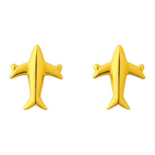 Boucles d'oreilles avion or jaune 18 carats idée cadeau pour voyageuse