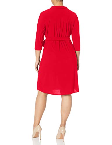 Star Vixen Women's Plus-Size 3/4 Sleeve Faux Wrap Dress with Collar, red, 3X3