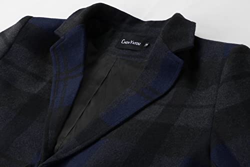Image of chouyatou Men's Casual Notched Collar Plaid Single Breasted Wool Blend Formal Trench Top Coat