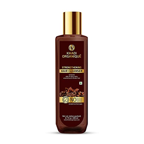 Image of Khadi Organique Strengthening Shampoo | Anti-Dandruff Cleanser | Nourish Hair Follicles, Reduce Frizz & Promotes Hair Growth | SLS & Paraben Free | For Strong, Shiny & Healthy Hair - 200ml (Pack of 1)