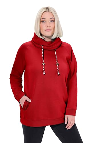 Ulla Popken Damen Sweatshirt, Weiter Stehkragen, Taschen, Raglan-Langarm, Salsa, 50-52 EU