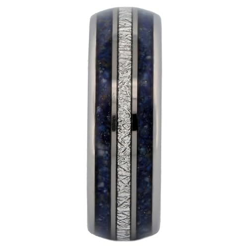 Tungsten Ring Polished Finish with Lapis Lazuli and Faux Meteorite Inlay 8mm Wedding Band Comfort Fit4
