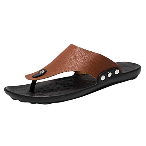Xinantime Zapatillas de Estar por Casa, Chanclas para Hombres Verano Roma Chanclas Cuero Zapatillas de Playa Cómoda Correa en T Zapatillas de Punta Abierta