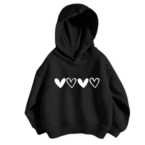 Genérico 2026 Sudadera con Capucha y Estampado de Corazones para niñas. Suéter de Moda para niñas. Ideal para Actividades diarias Escolares y Deportivas. De 3 a 12 años. (Black 9-10 Years)