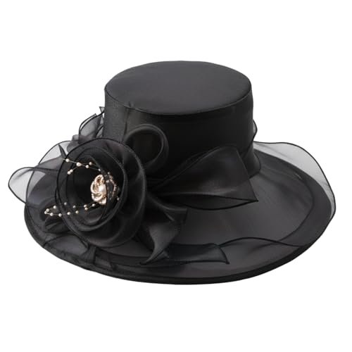 DRESHOW Women Organza Hat Church Cap Hats Clearance Kentucky Derby Cocktail Tea Party Wedding Flower Hat with Wide Brim - Image 4