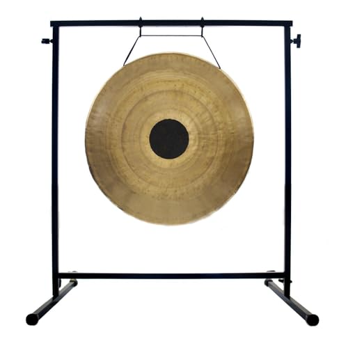 24″ to 26″ Gongs on Fruity Buddha Stand – Includes Gong, Rope, Mallet, & Stand/Medium Handmade Traditional Chinese Gong/Easy to Assemble Metal Stand/Easy to Play