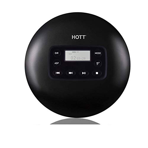 HOTT Rechargeable Portable CD Player, CD711 Personal Compact Disc Player with LCD Display, Stereo Earbuds, 10hr Battery Life, Electronic Skip Protection Anti-Shock Function - Black